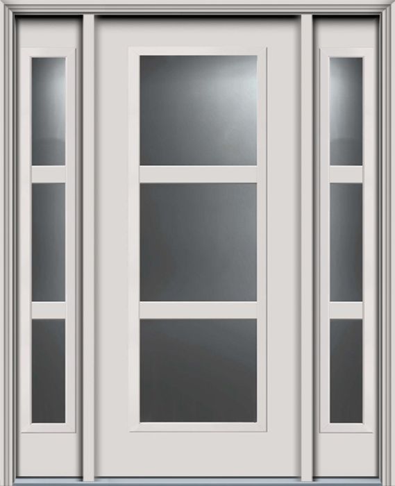 80" Full Lite, Horizontal 3 Lite SDL Contemporary Smooth Fiberglass Single Door, Sidelites, HVHZ Impact