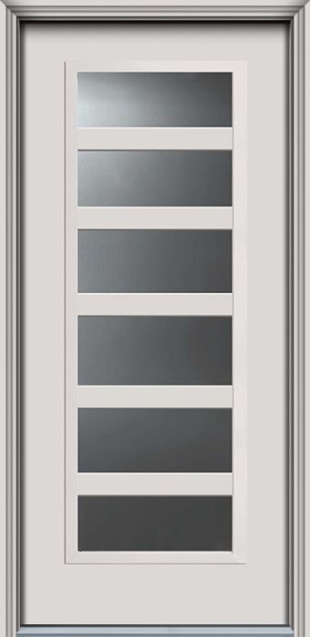 80" Full Lite, Horizontal 6 Lite SDL Contemporary Smooth Fiberglass Single Door, HVHZ Impact