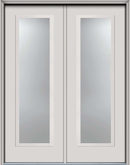 96" Narrow Full Lite Contemporary Smooth Fiberglass Double Door, WBD Impact