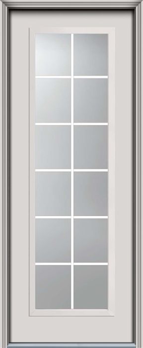 96" Full Lite, 12 Lite GBG Colonial Smooth Fiberglass Single Door, WBD Impact