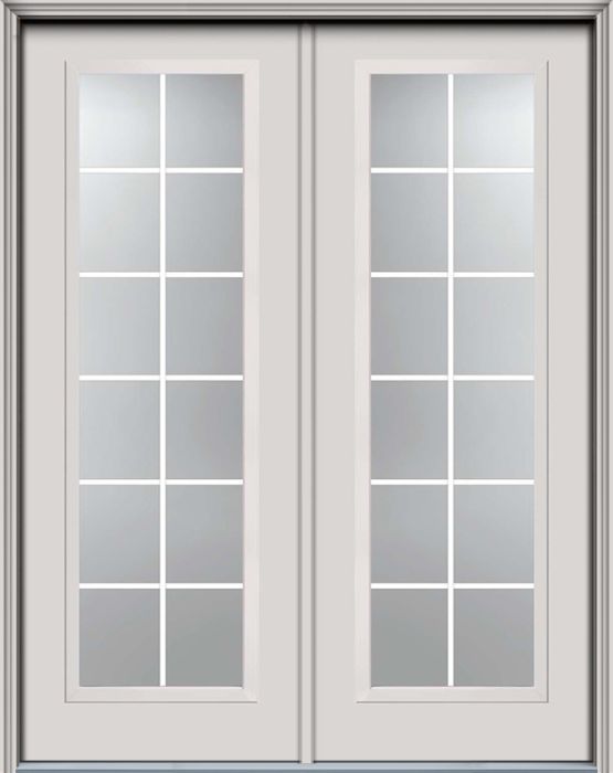 96" Full Lite, 12 Lite GBG Colonial Smooth Fiberglass Double Door, WBD Impact