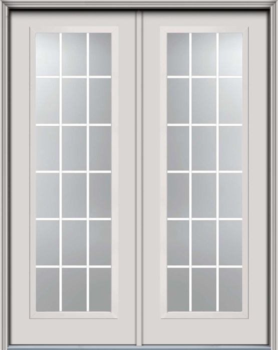 96" Full Lite, 18 Lite GBG Colonial Smooth Fiberglass Double Door, HVHZ Impact