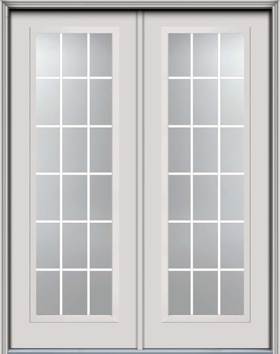 96" Full Lite, 18 Lite GBG Colonial Smooth Fiberglass Double Door, WBD Impact