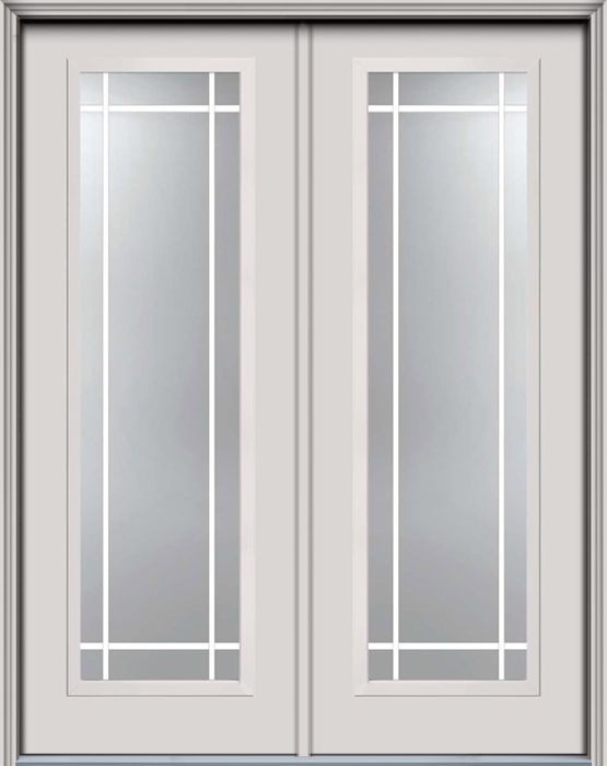 96" Low-E Prairie Full Lite GBG Smooth Fiberglass Double Door, HVHZ Impact