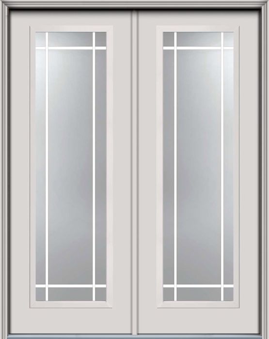 96" Low-E Prairie Full Lite GBG Smooth Fiberglass Double Door, WBD Impact