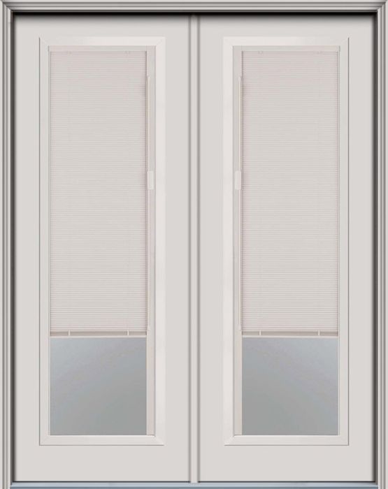 96" Blink Blinds Low-E Full Lite Contemporary Smooth Fiberglass Double Door, HVHZ Impact