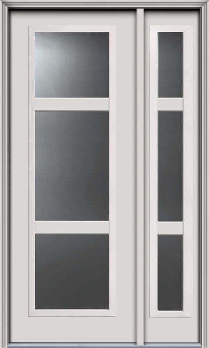 96" Full Lite, Horizontal 3 Lite SDL Contemporary Smooth Fiberglass Single Door, Sidelite, HVHZ Impact