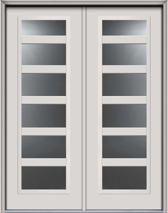 96" Full Lite, Horizontal 6 Lite SDL Contemporary Smooth Fiberglass Double Door, HVHZ Impact