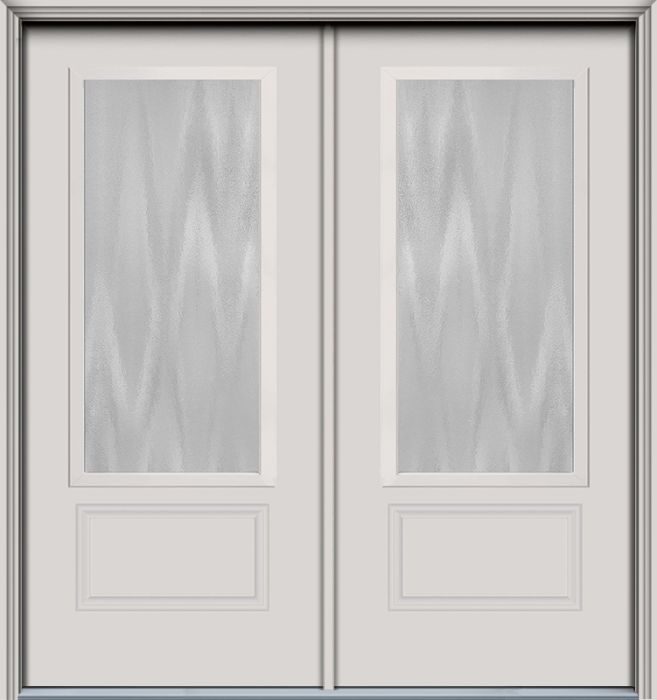 80" Chinchilla 3/4 Lite 1 Panel Modern Smooth Fiberglass Double Door, WBD Impact