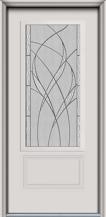 80" Waterside 3/4 Lite 1 Panel Contemporary Smooth Fiberglass Single Door, WBD Impact