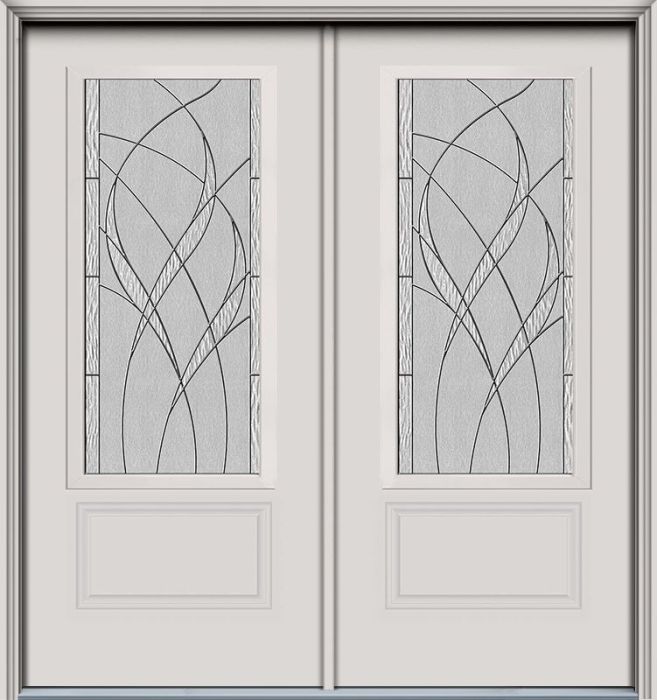 80" Waterside 3/4 Lite 1 Panel Contemporary Smooth Fiberglass Double Door, WBD Impact