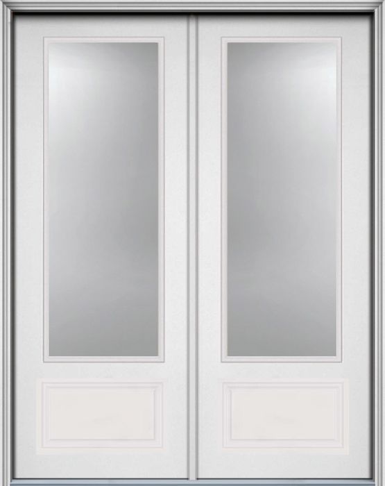 96" Low-E 3/4 Lite 1 Panel Modern Smooth Fiberglass Double Door, HVHZ Impact