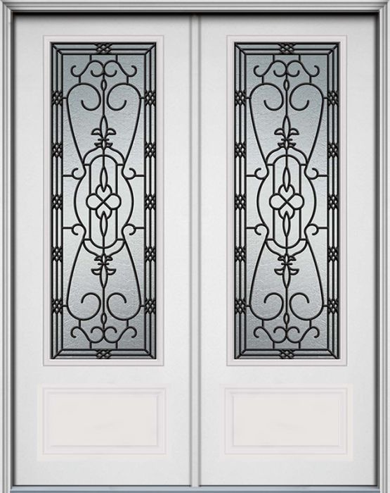 96" Jacinto 3/4 Lite 1 Panel Smooth Fiberglass Double Door, WBD Impact