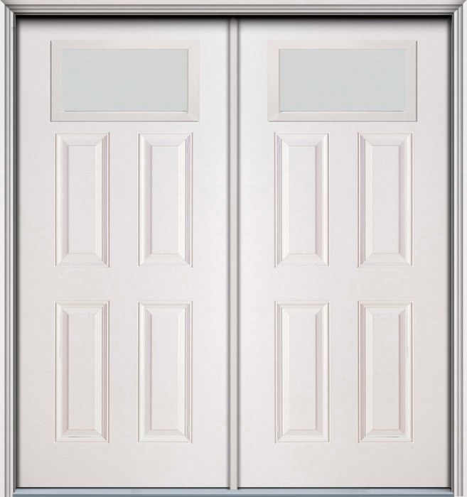 80" Blanca Top View 4 Panel Colonial Smooth Fiberglass Double Door, HVHZ Impact