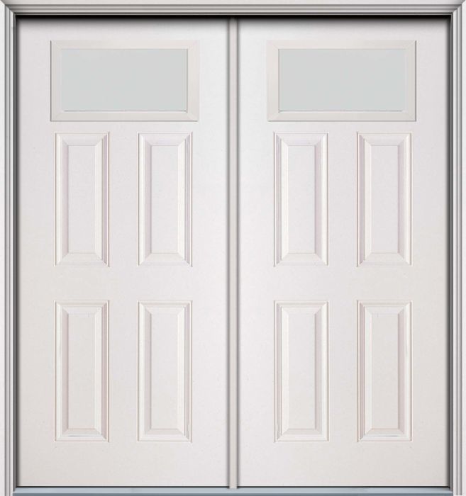 80" Blanca Top View 4 Panel Colonial Smooth Fiberglass Double Door, WBD Impact