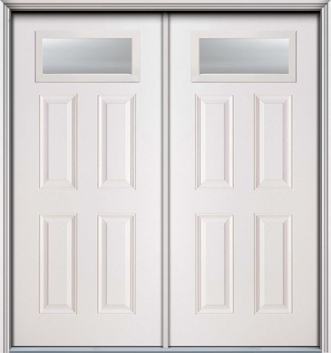 80" Top View 4 Panel Colonial Smooth Fiberglass Double Door, WBD Impact