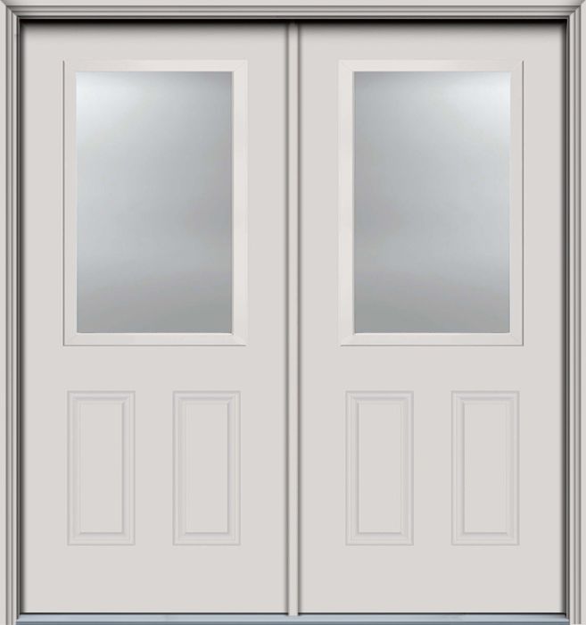 80" 1/2 Lite 2 Panel Smooth Fiberglass Double Door, WBD Impact