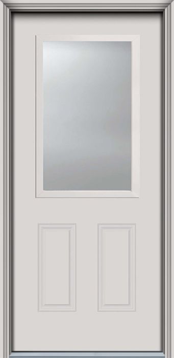80" Low-E 1/2 Lite 2 Panel Smooth Fiberglass Single Door, HVHZ Impact