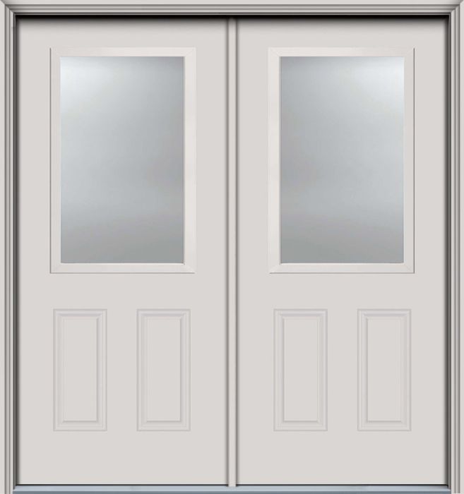 80" Low-E 1/2 Lite 2 Panel Smooth Fiberglass Double Door, HVHZ Impact