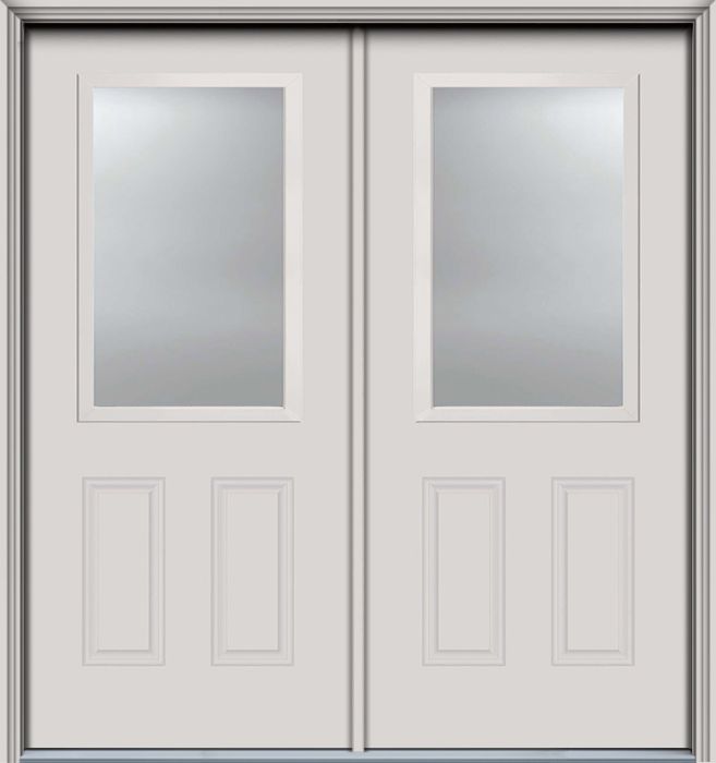 80" Low-E 1/2 Lite 2 Panel Smooth Fiberglass Double Door, WBD Impact