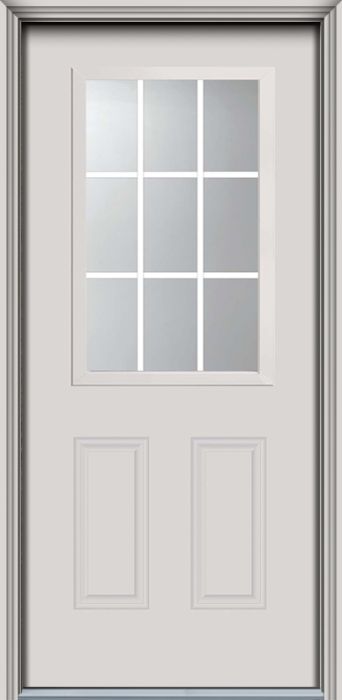 80" 1/2 Lite, 9 Lite GBG 2 Panel Colonial Smooth Fiberglass Single Door, WBD Impact