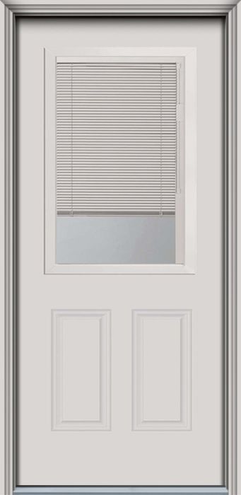 80" Blink Blinds 1/2 Lite 2 Panel Contemporary Smooth Fiberglass Single Door, HVHZ Impact