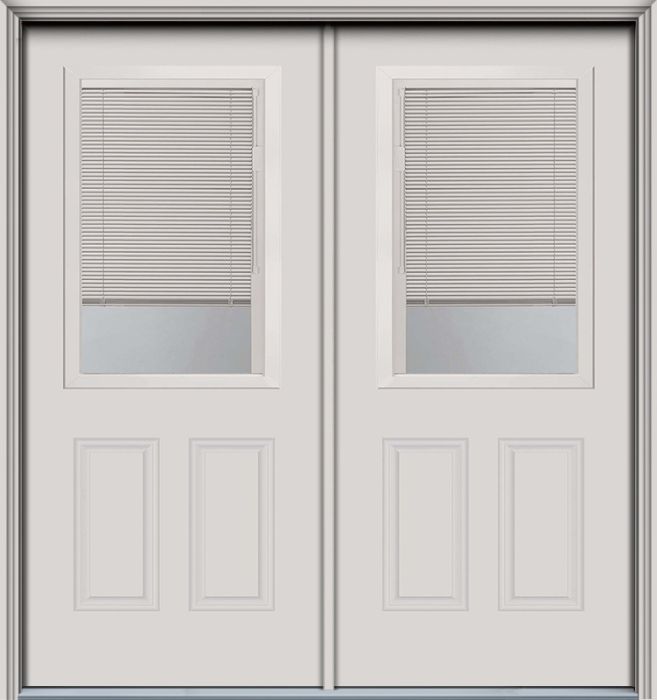 80" Blink Blinds 1/2 Lite 2 Panel Contemporary Smooth Fiberglass Double Door, HVHZ Impact