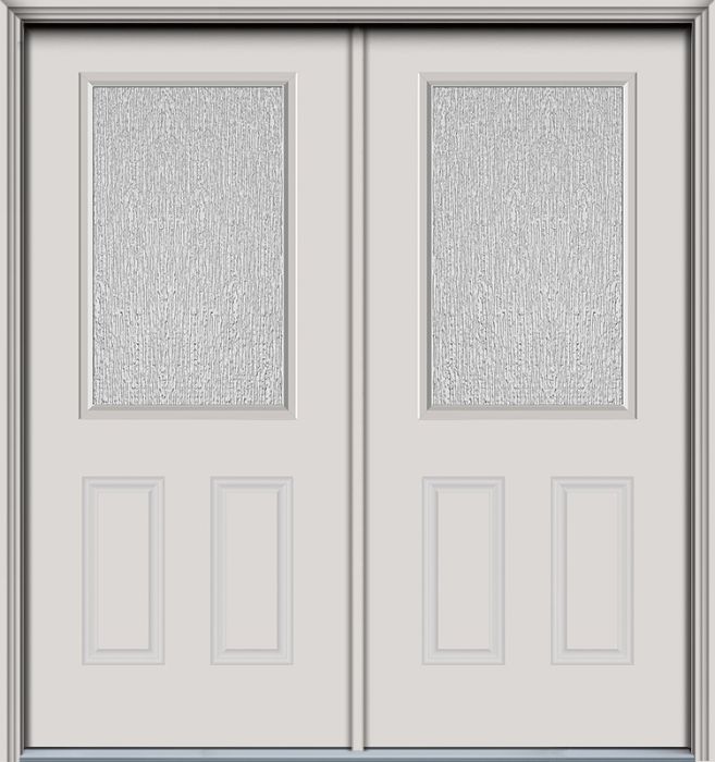 80" Rain 1/2 Lite 2 Panel Smooth Fiberglass Double Door, HVHZ Impact