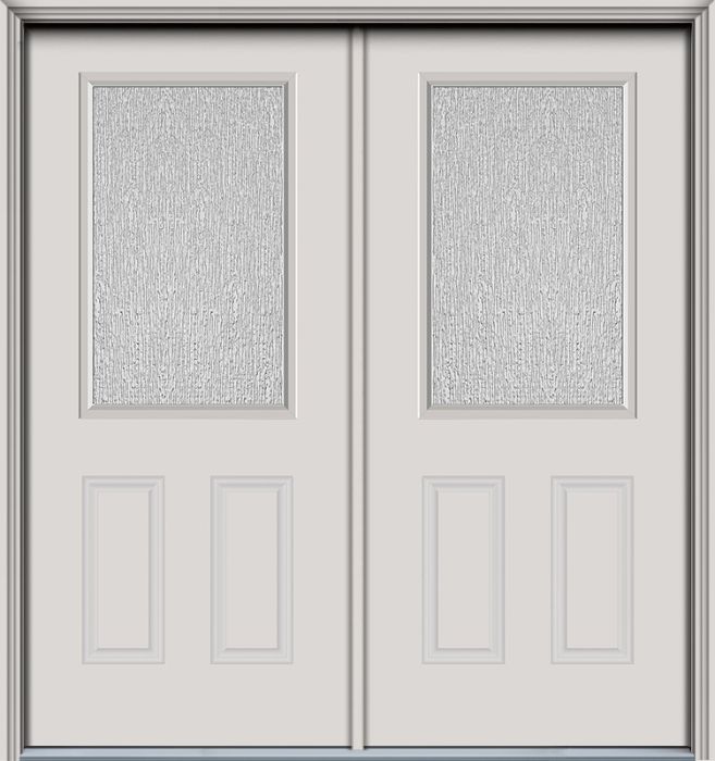 80" Rain 1/2 Lite 2 Panel Smooth Fiberglass Double Door, WBD Impact