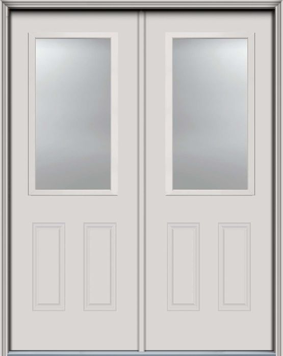 96" 1/2 Lite 2 Panel Smooth Fiberglass Double Door, WBD Impact