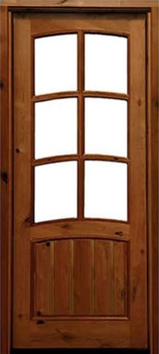96" Knotty Alder Keowee TDL 6 Lite Single Door, 2-1/4" Thick