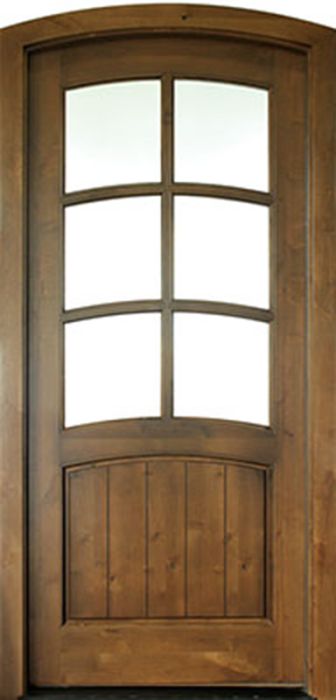 96" Knotty Alder Keowee TDL 6 Lite Single Door/Arch Top, 2-1/4" Thick