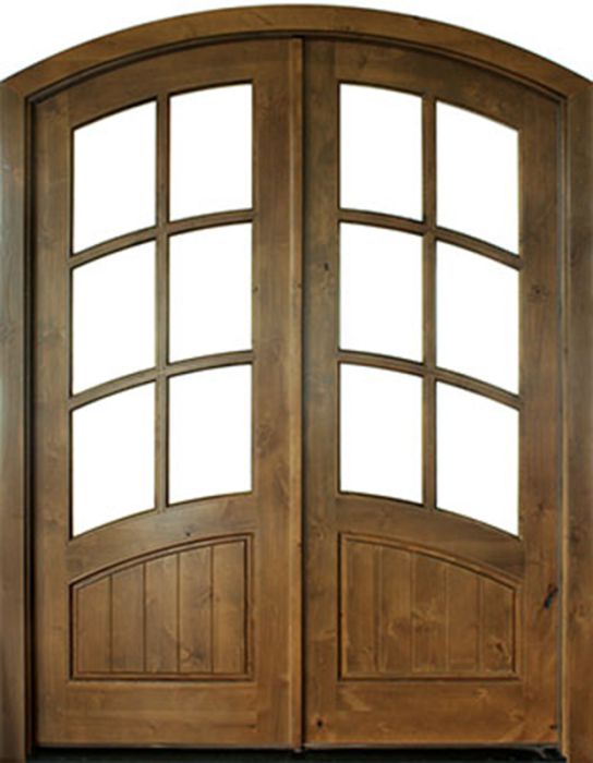 96" Knotty Alder Keowee TDL 6 Lite Double Door/Arch Top, 2-1/4" Thick