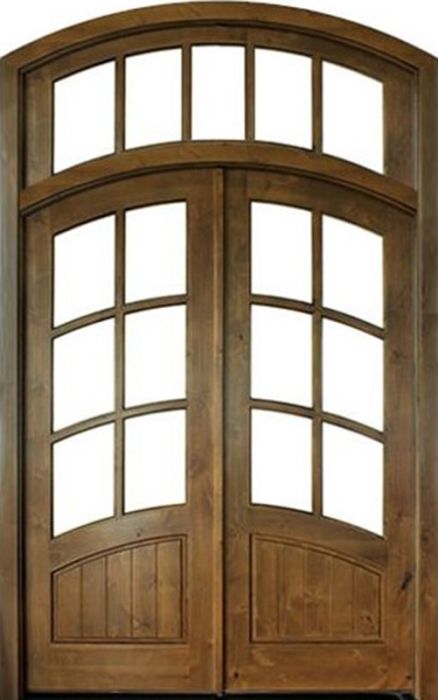 96" Knotty Alder Keowee TDL 6 Lite Double Door Arch & Transom, 2-1/4" Thick