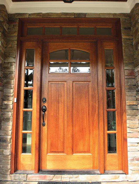80" Craftman Mahogany Lakewood TDL 4 Lite Single Door/2Sidelite & Rec Transom