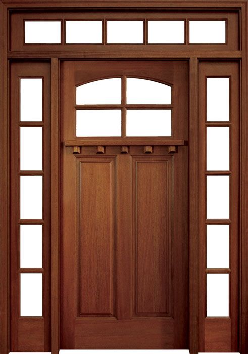 80" Craftman Mahogany Lakewood TDL 4 Lite Single Door/2Sidelite & Rec Transom