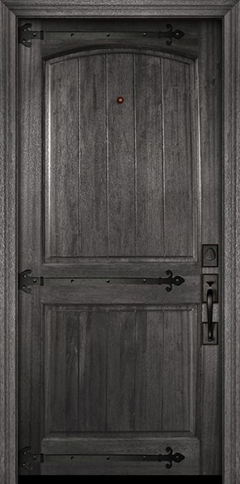 36" x 80" Arch 2 Panel V-Grooved DoorCraft Mahogany Door with Straps