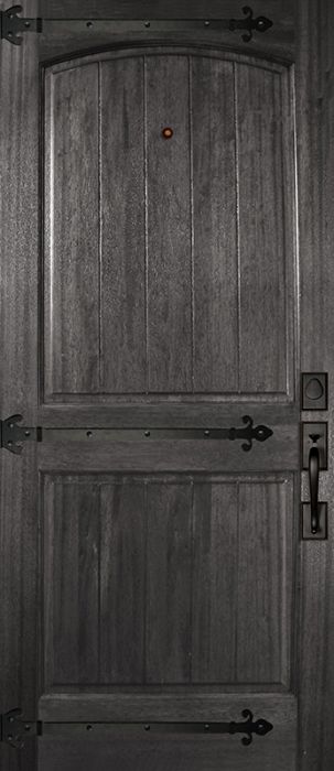 36" x 80" Arch 2 Panel V-Grooved DoorCraft Mahogany Door with Straps