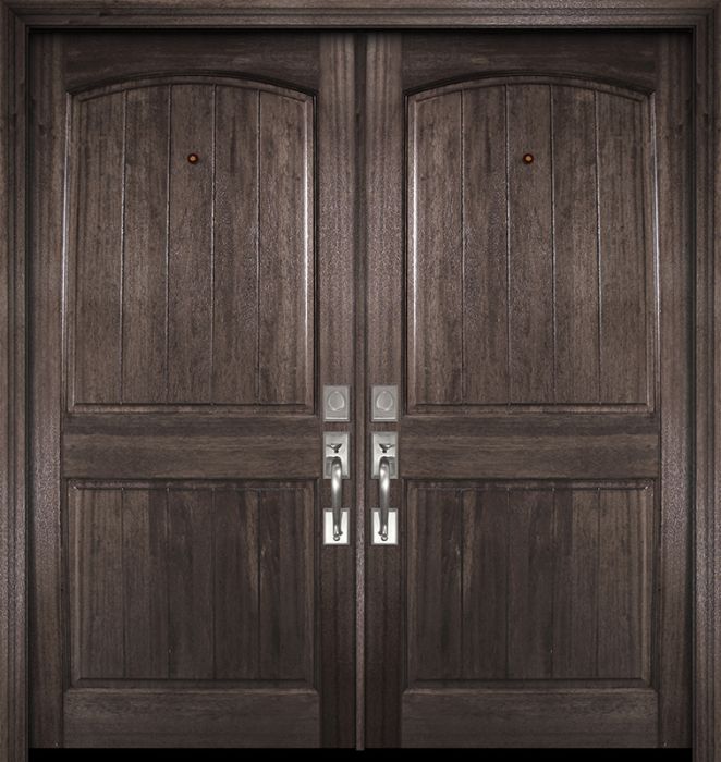 36" x 80" Double Arch 2 Panel V-Grooved DoorCraft Mahogany Door