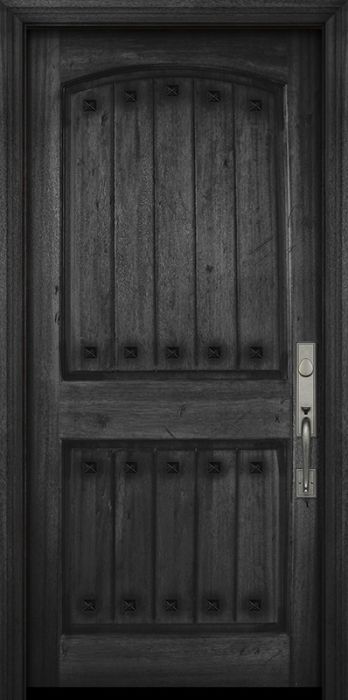 36" x 80" Arch 2 Panel V-Grooved DoorCraft Mahogany Door with Clavos