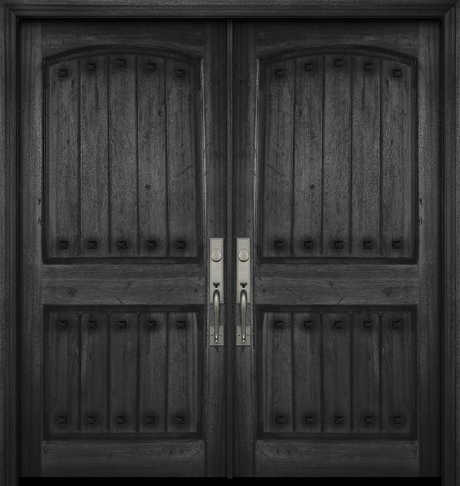 36" x 80" Double Arch 2 Panel V-Grooved DoorCraft Mahogany Door with Clavos