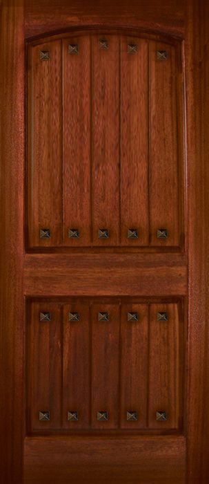 36" x 80" Arch 2 Panel V-Grooved DoorCraft Mahogany Door with Clavos