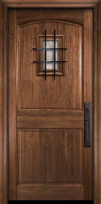 36" x 80" Arch 2 Panel V-Grooved DoorCraft Mahogany Door with Speakeasy