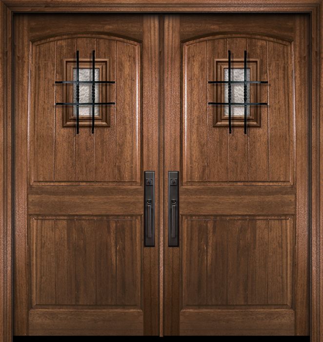 36" x 80" Double Arch 2 Panel V-Grooved DoorCraft Mahogany Door with Speakeasy
