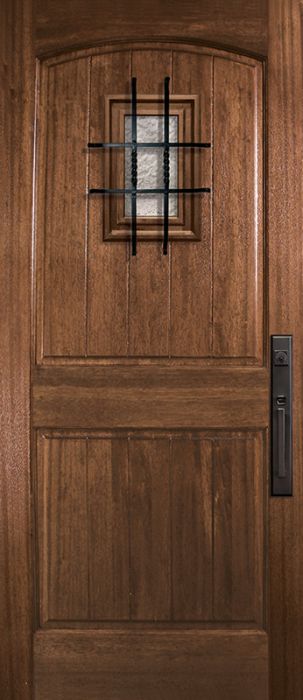 36" x 80" Arch 2 Panel V-Grooved DoorCraft Mahogany Door with Speakeasy