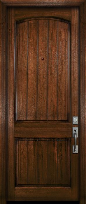 36" x 96" Arch 2 Panel V-Grooved DoorCraft Mahogany Door