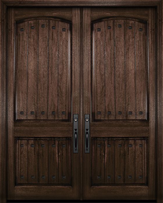 42" x 96" Double Arch 2 Panel V-Grooved DoorCraft Mahogany Door with Clavos