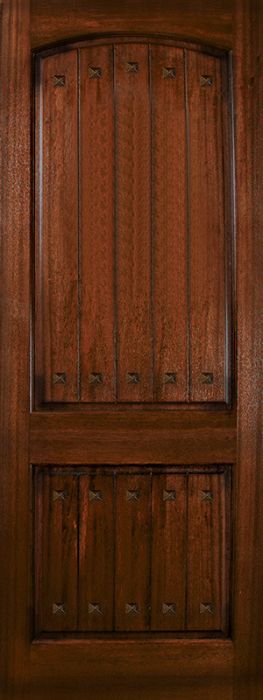 42" x 96" Arch 2 Panel V-Grooved DoorCraft Mahogany Door with Clavos
