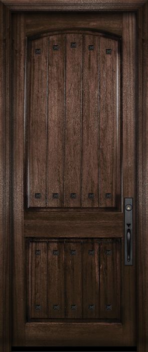 42" x 96" Arch 2 Panel V-Grooved DoorCraft Mahogany Door with Clavos