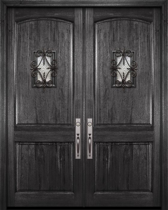 42" x 96" Double Arch 2 Panel V-Grooved DoorCraft Mahogany Door with Speakeasy